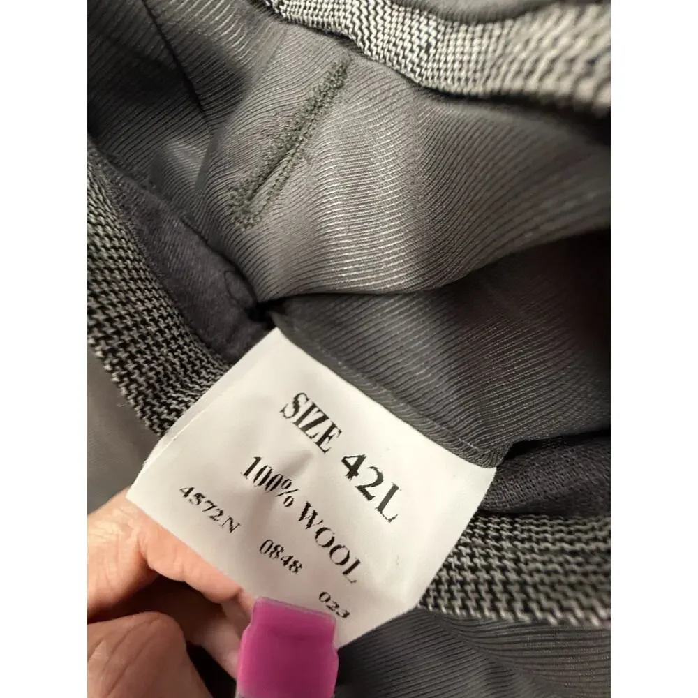 Jos A Bank 100% Wool Suit Gray Glen Plaid Classic 42L 38xUnfinished $585Retail